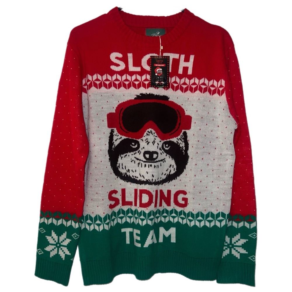 NWT Tstars Unisex Ugly Christmas Sweater Sloth Sliding Team
